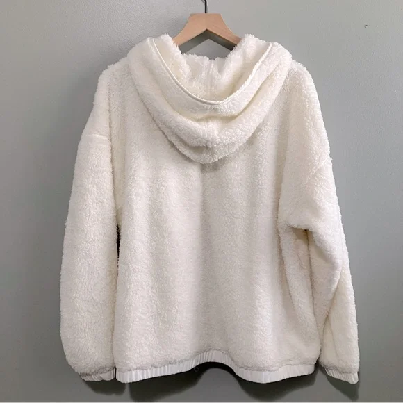 Eddie Bauer Sherpa Pullover Half Snap White Plush Hoodie Women Size XL - Picture 8 of 8